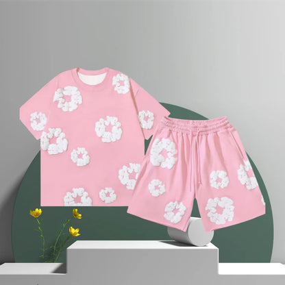 Men's Cotton Flower 3D Printed Shorts Set