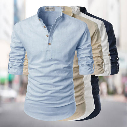 Men's Linen Style Long Sleeve Shirt | Band Collar Summer Style