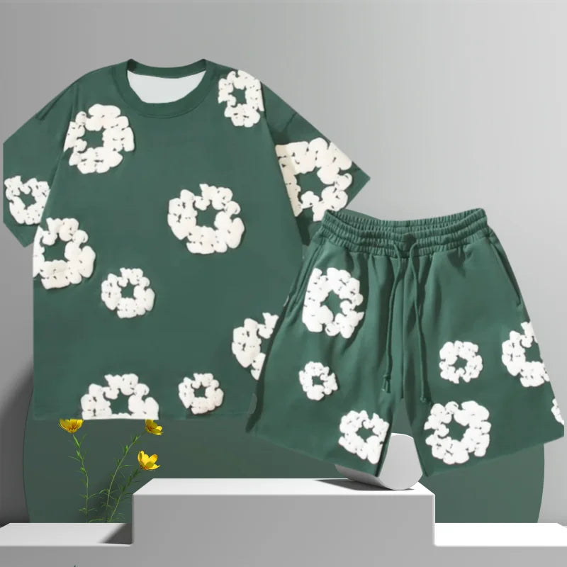 Men's Cotton Flower 3D Printed Shorts Set