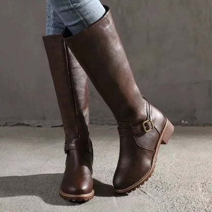 Women's Faux Leather Boots | Elegant Buckle Detail Style