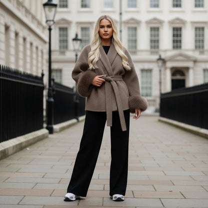 Women's Wrap Coat | Faux Fur Trim Oversized Style