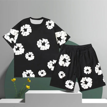 Men's Cotton Flower 3D Printed Shorts Set