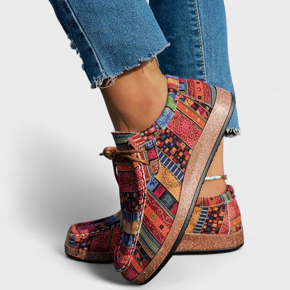 Women's Boho Print Comfort Sneakers | Cushioned Lace-Up Sole
