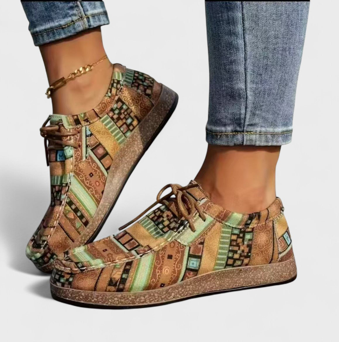 Women's Boho Print Comfort Sneakers | Cushioned Lace-Up Sole