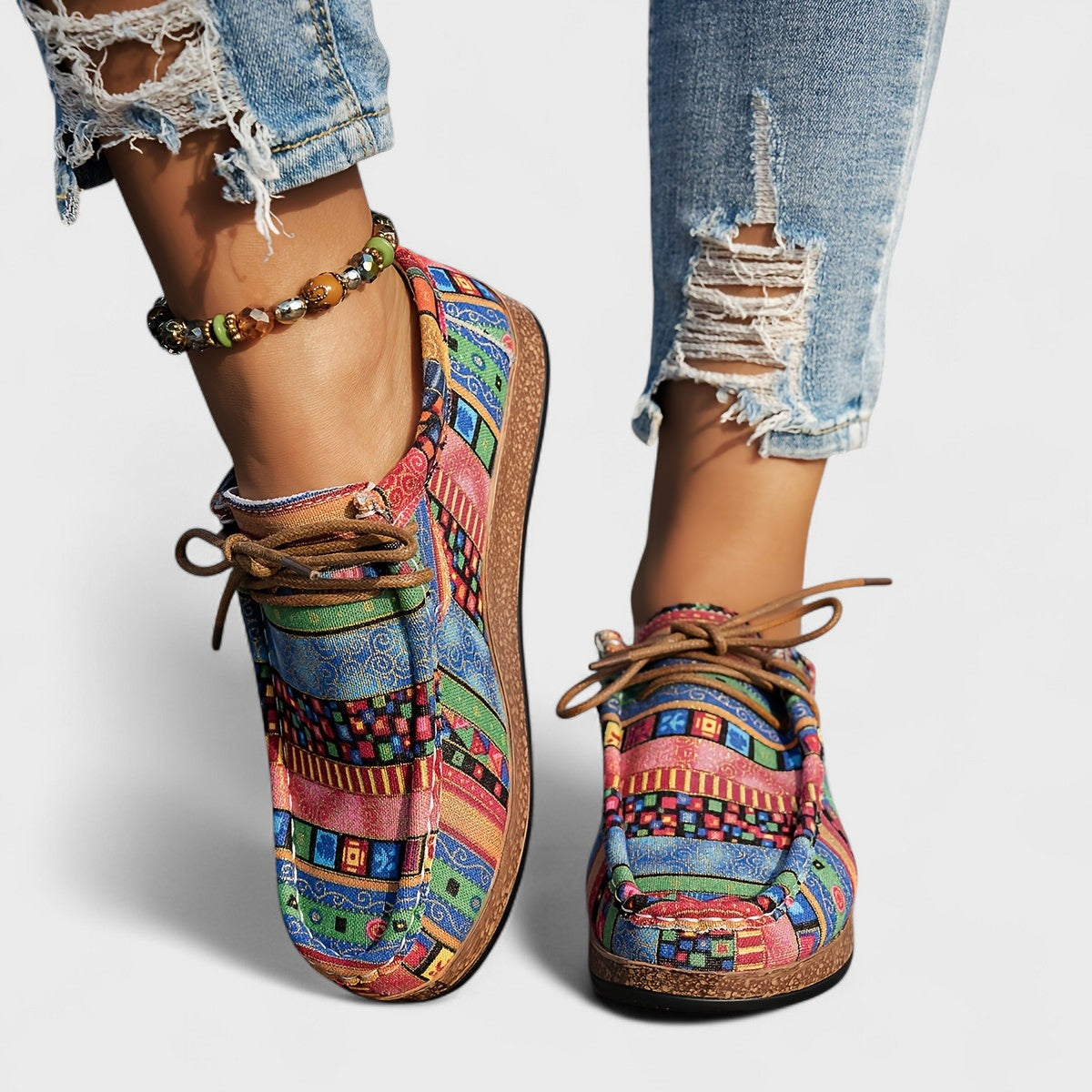 Women's Boho Print Comfort Sneakers | Cushioned Lace-Up Sole