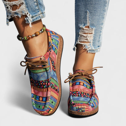 Women's Boho Print Comfort Sneakers | Cushioned Lace-Up Sole