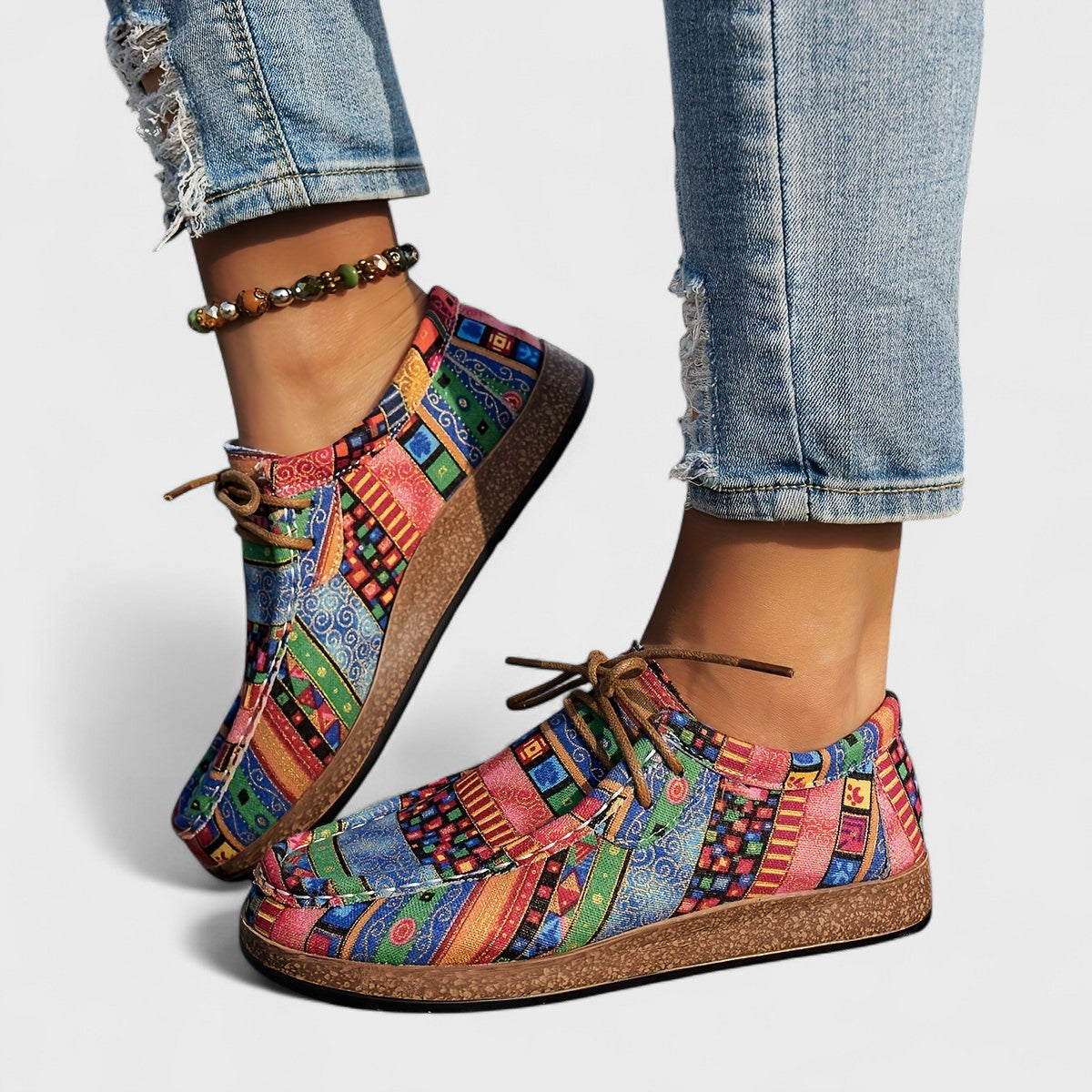 Women's Boho Print Comfort Sneakers | Cushioned Lace-Up Sole