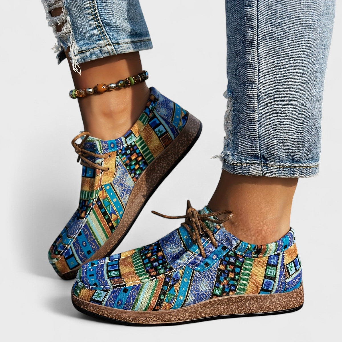 Women's Boho Print Comfort Sneakers | Cushioned Lace-Up Sole