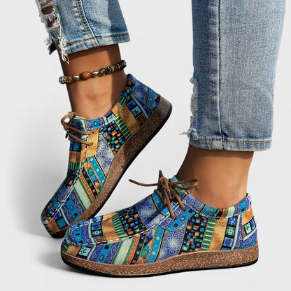 Women's Boho Print Comfort Sneakers | Cushioned Lace-Up Sole