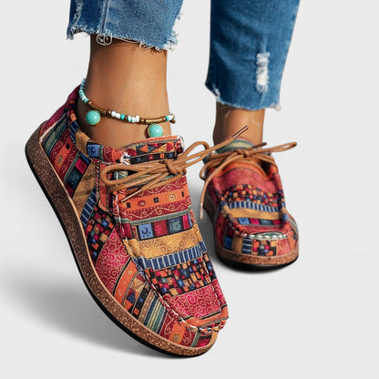 Women's Boho Print Comfort Sneakers | Cushioned Lace-Up Sole