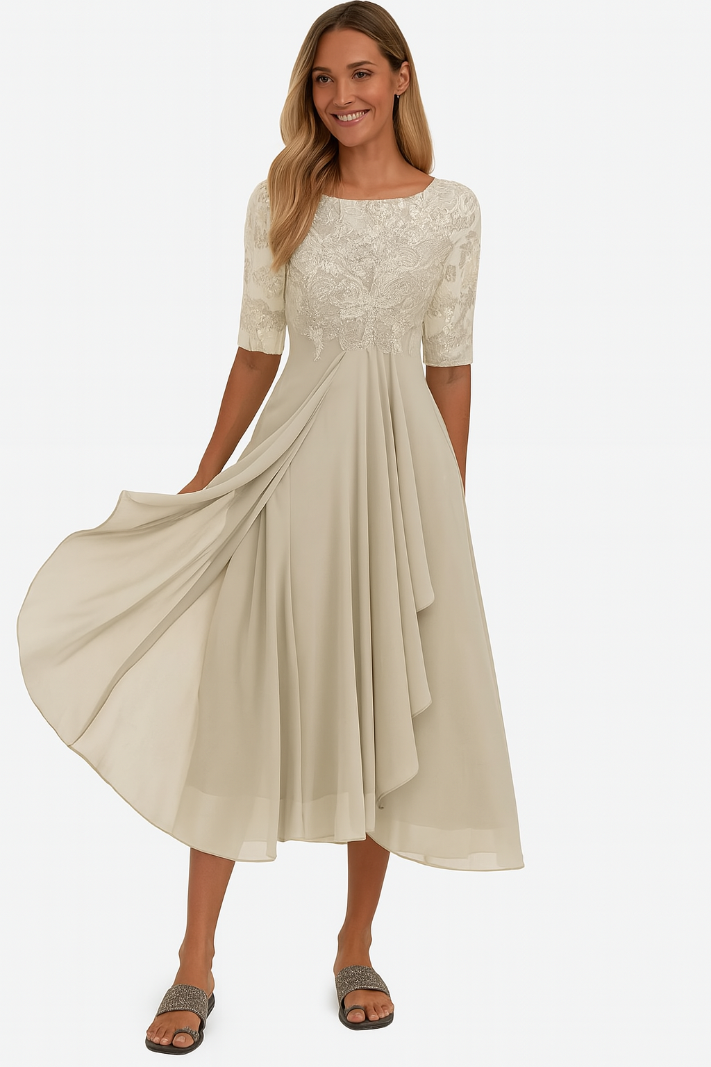Women's A-Line Midi Dress Lace Details