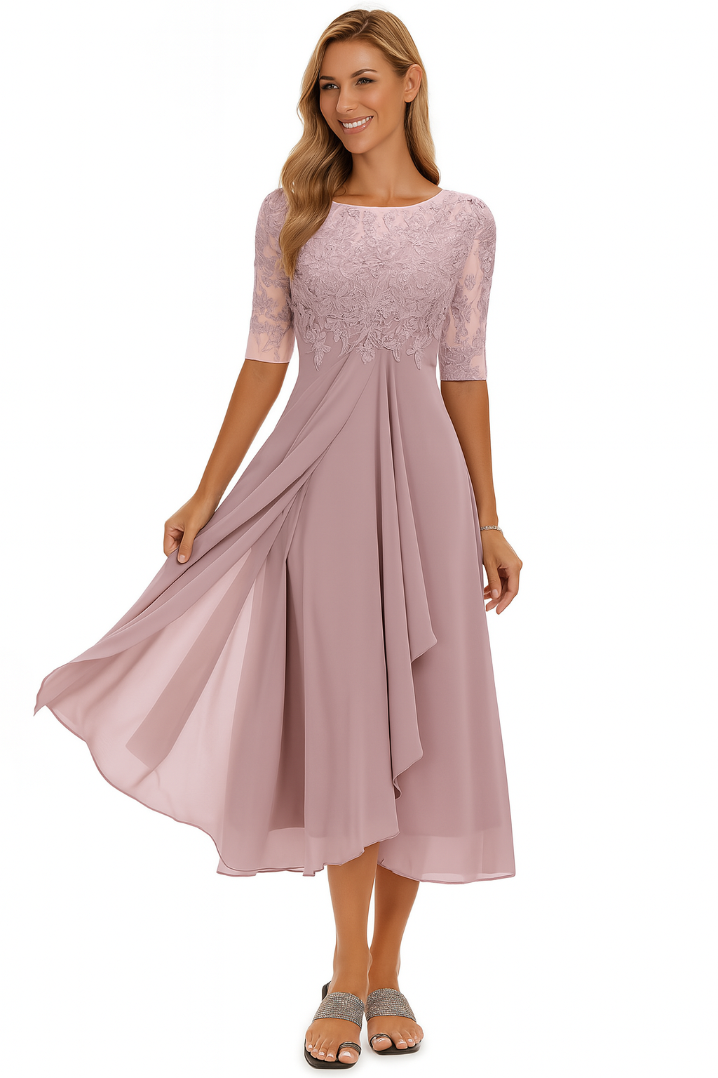 Women's A-Line Midi Dress Lace Details