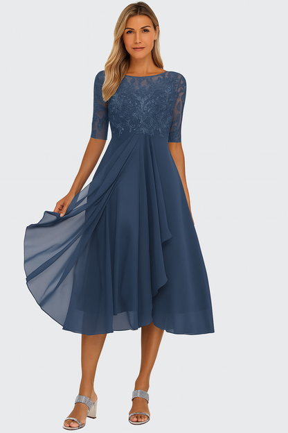 Women's A-Line Midi Dress Lace Details