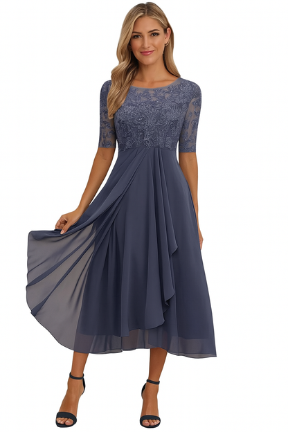 Women's A-Line Midi Dress Lace Details