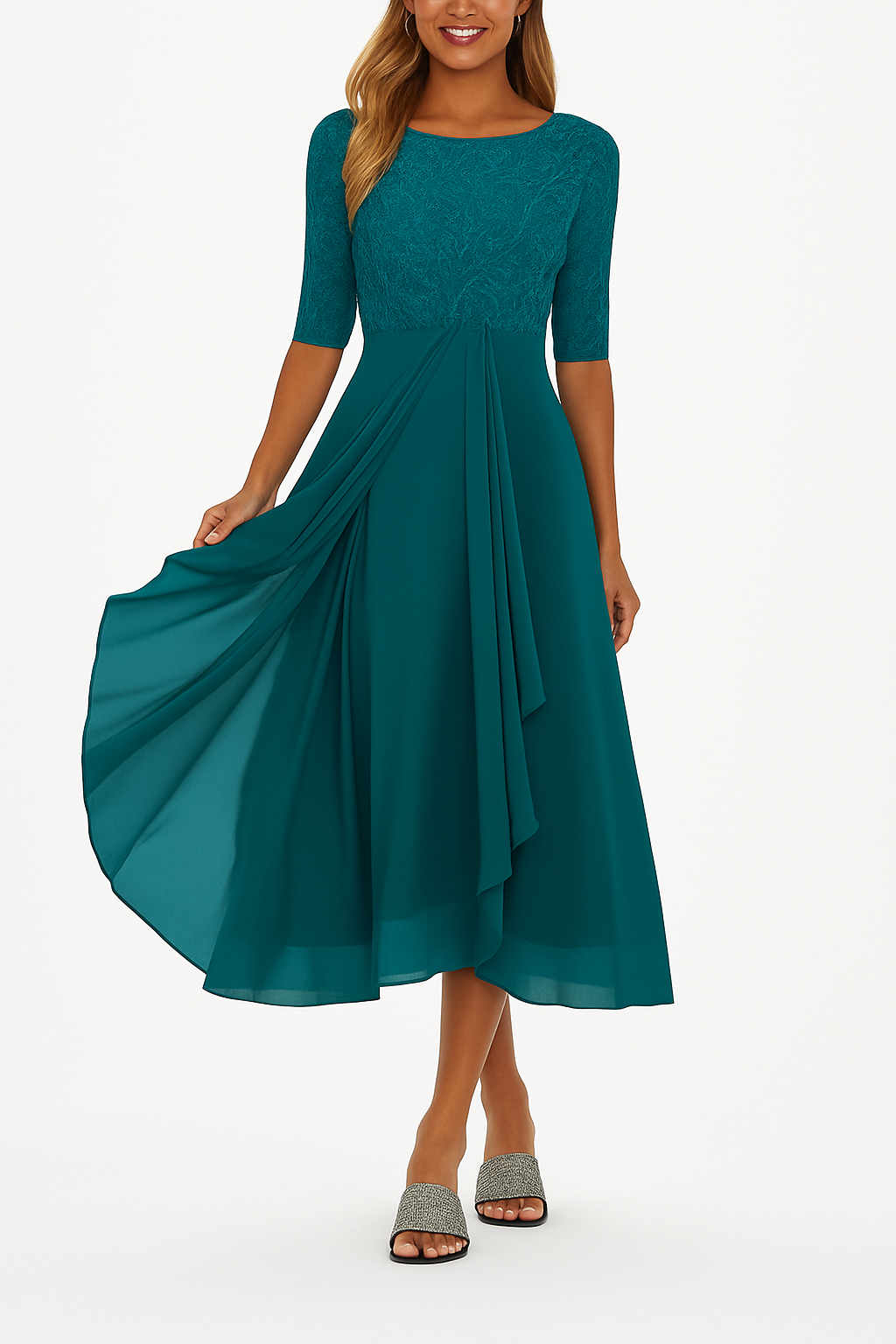 Women's A-Line Midi Dress Lace Details
