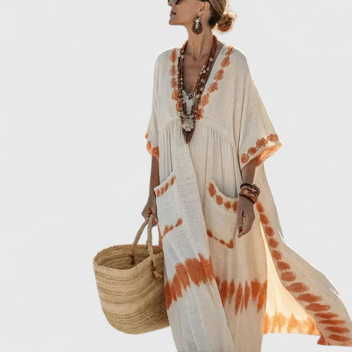 Women's Boho Midi Dress with Pockets