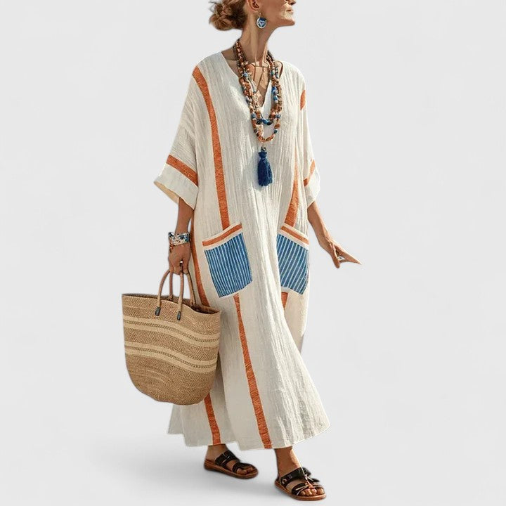 Women's Boho Midi Dress with Pockets
