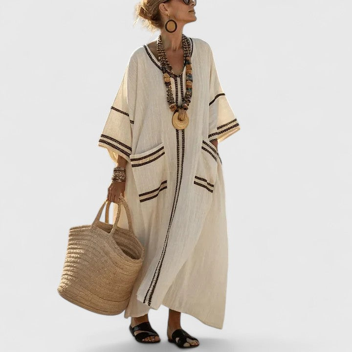 Women's Boho Midi Dress with Pockets