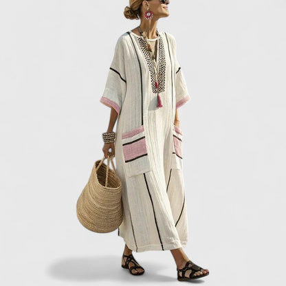 Women's Boho Midi Dress with Pockets