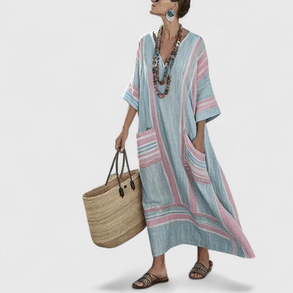 Women's Boho Midi Dress with Pockets