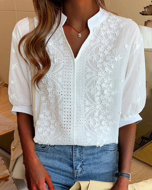 Women's V-Neck Blouse Puff Sleeve