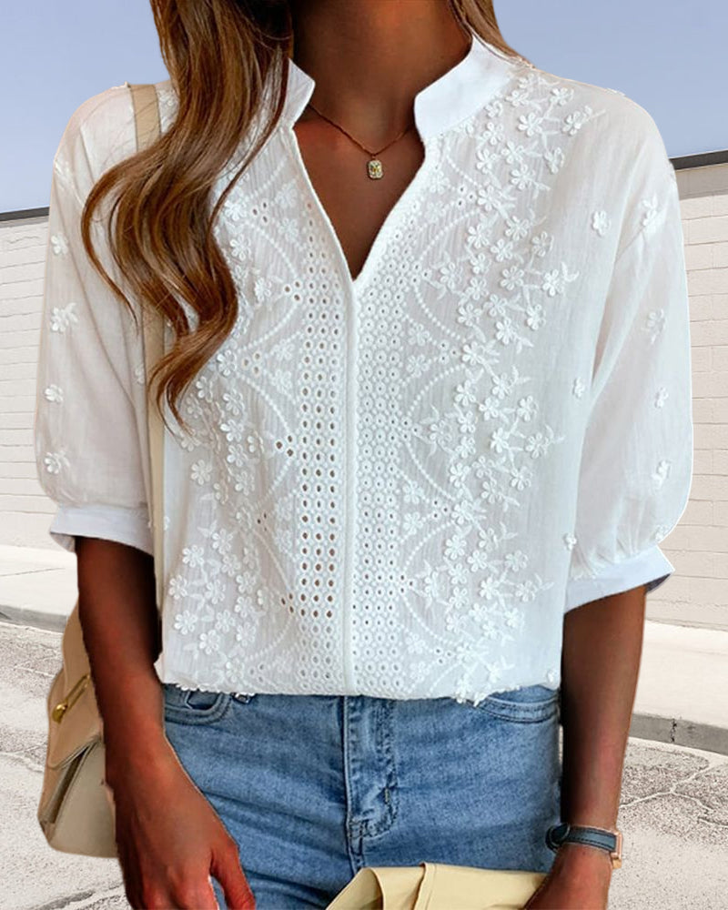 Women's V-Neck Blouse Puff Sleeve