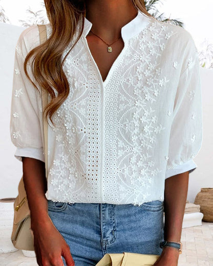 Women's V-Neck Blouse Puff Sleeve