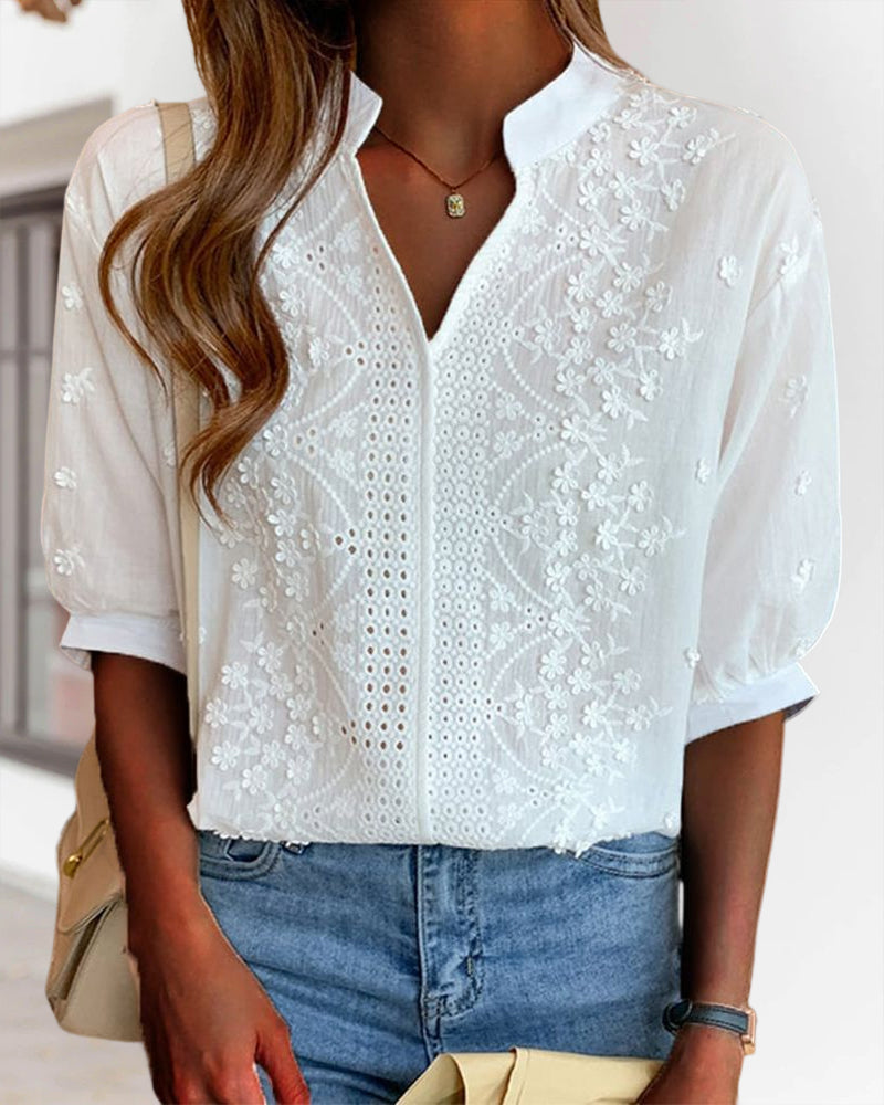 Women's V-Neck Blouse Puff Sleeve