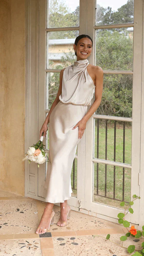 Women's Halter Midi Dress | Elegant Draped Summer Style
