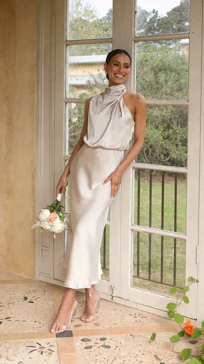 Women's Halter Midi Dress | Elegant Draped Summer Style