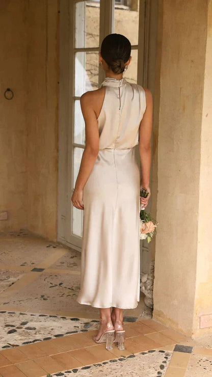 Women's Halter Midi Dress | Elegant Draped Summer Style
