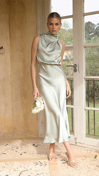 Women's Halter Midi Dress | Elegant Draped Summer Style