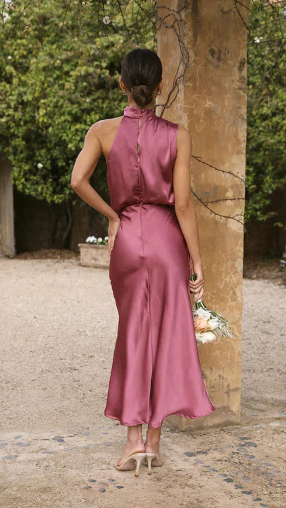 Women's Halter Midi Dress | Elegant Draped Summer Style