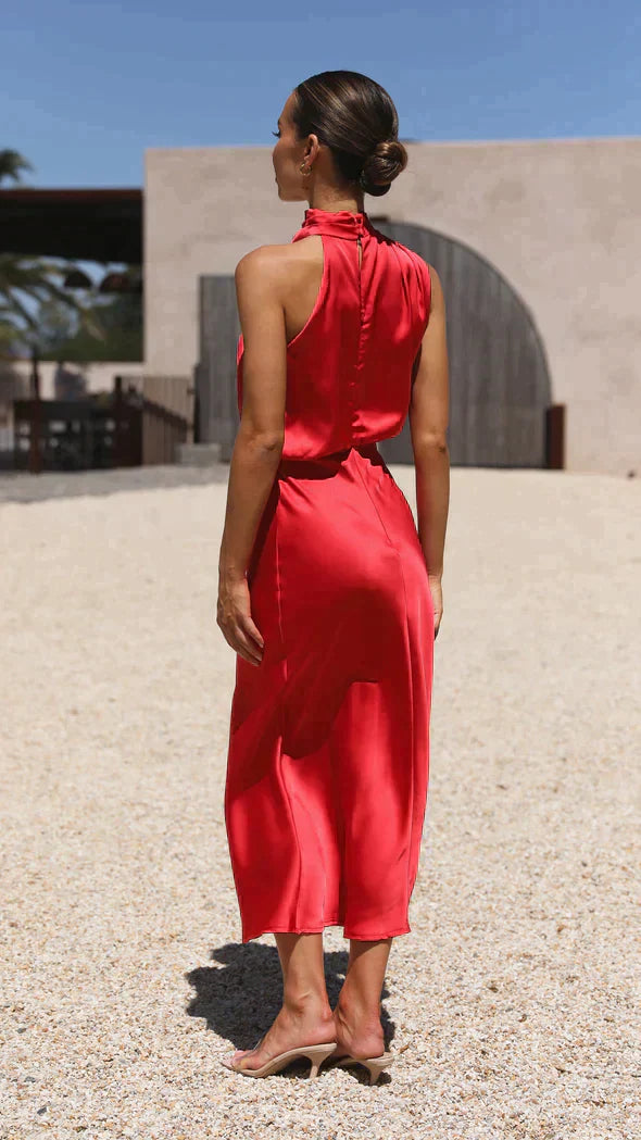 Women's Halter Midi Dress | Elegant Draped Summer Style
