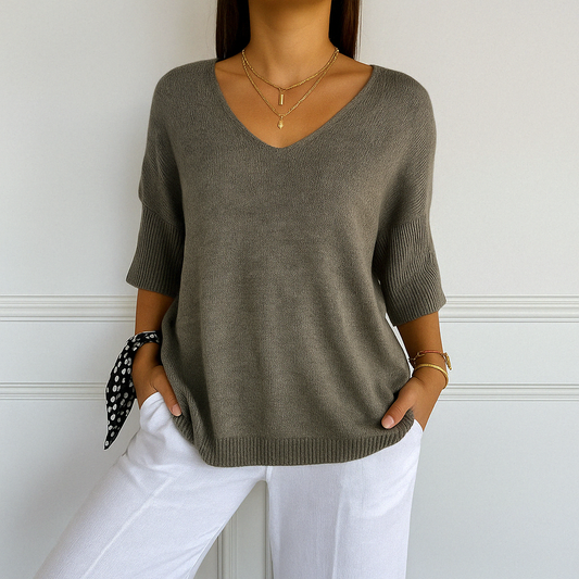 Women's Short Sleeve Knit Top | Casual V-Neck Essential