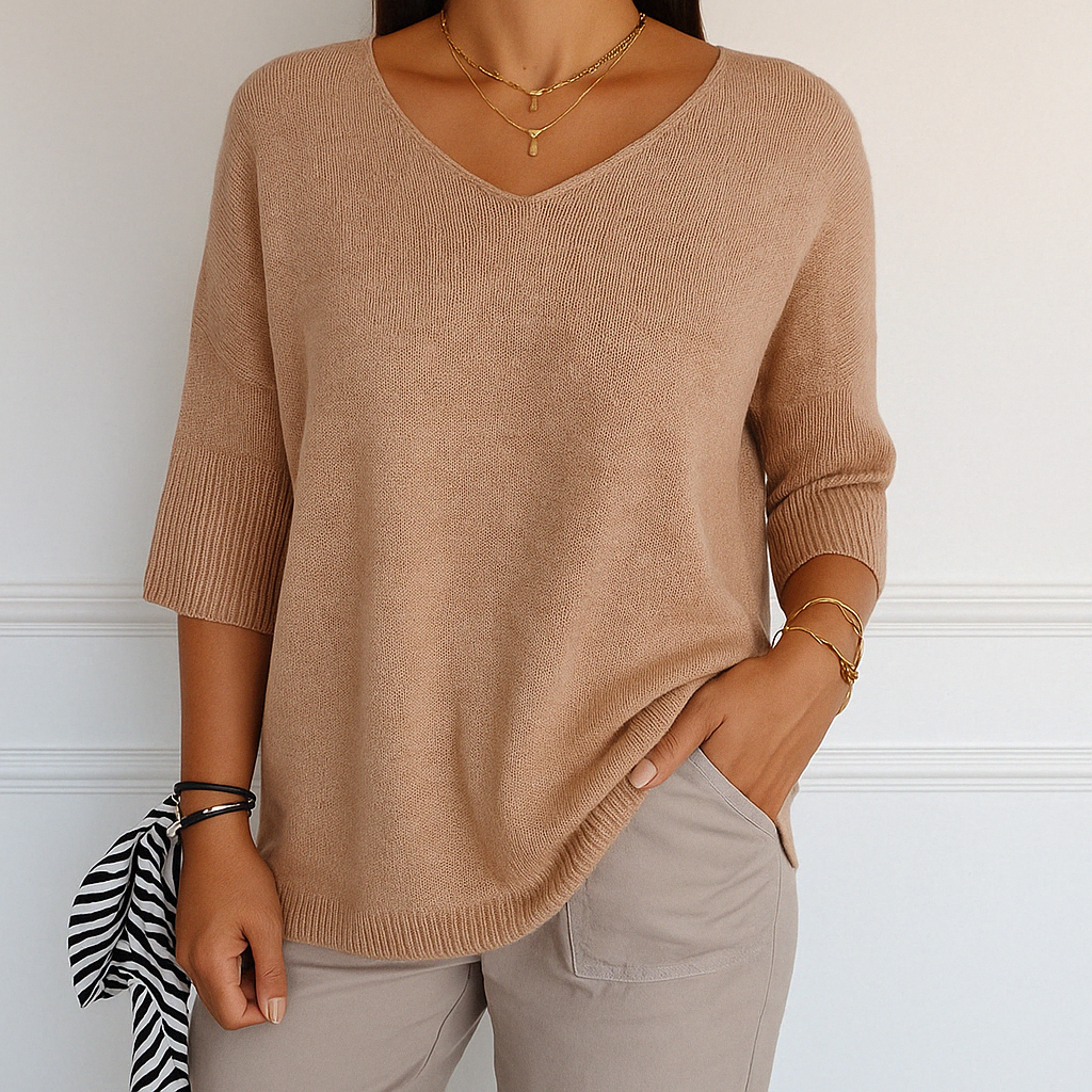 Women's Short Sleeve Knit Top | Casual V-Neck Essential