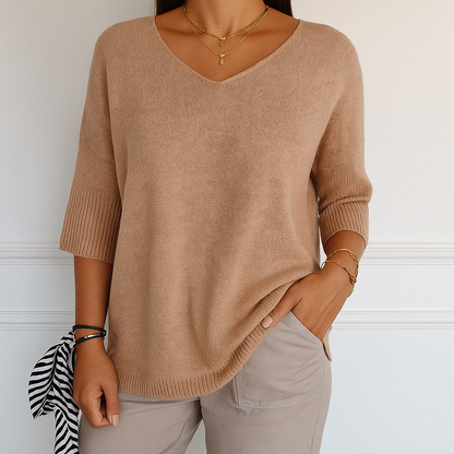 Women's Short Sleeve Knit Top | Casual V-Neck Essential