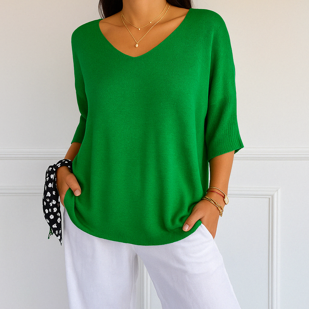 Women's Short Sleeve Knit Top | Casual V-Neck Essential