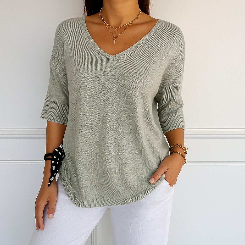Women's Short Sleeve Knit Top | Casual V-Neck Essential