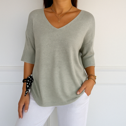 Women's Short Sleeve Knit Top | Casual V-Neck Essential