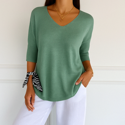 Women's Short Sleeve Knit Top | Casual V-Neck Essential