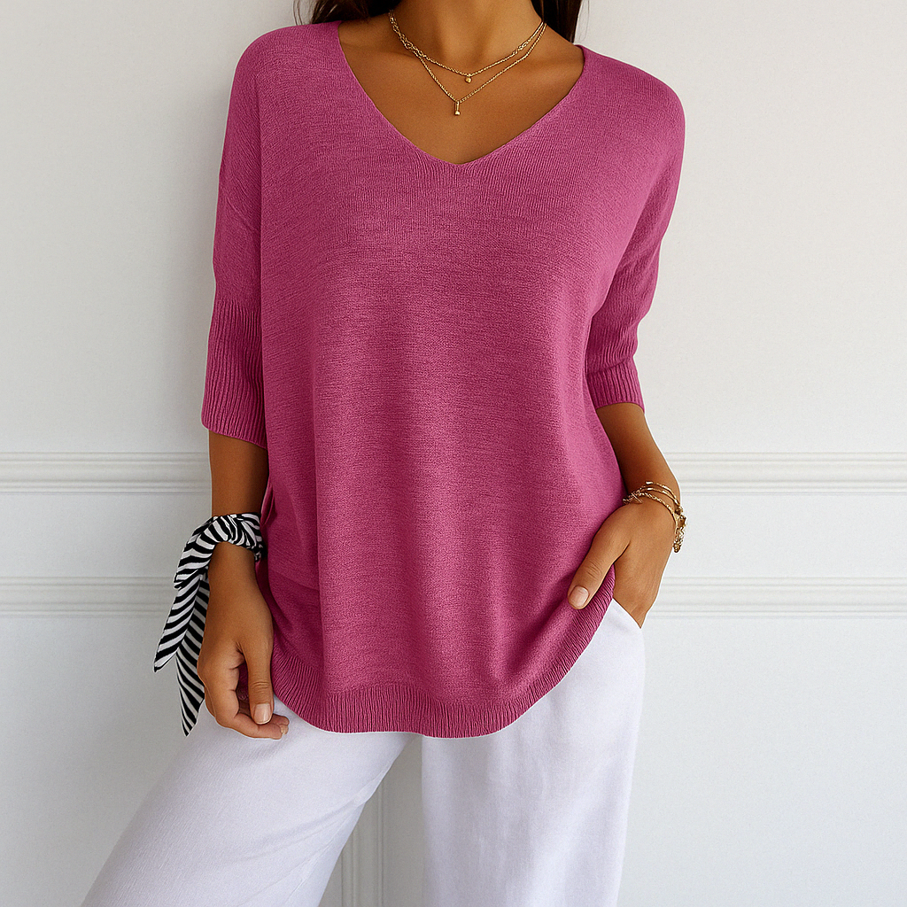 Women's Short Sleeve Knit Top | Casual V-Neck Essential
