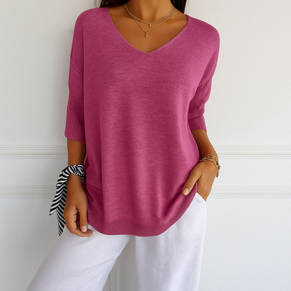 Women's Short Sleeve Knit Top | Casual V-Neck Essential