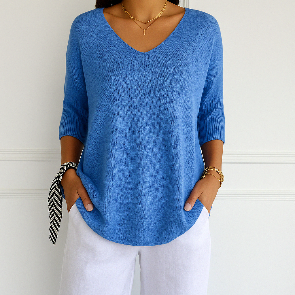 Women's Short Sleeve Knit Top | Casual V-Neck Essential