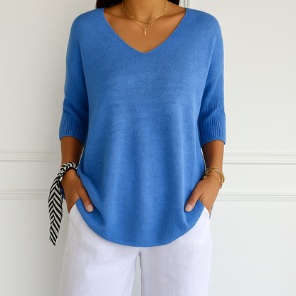 Women's Short Sleeve Knit Top | Casual V-Neck Essential