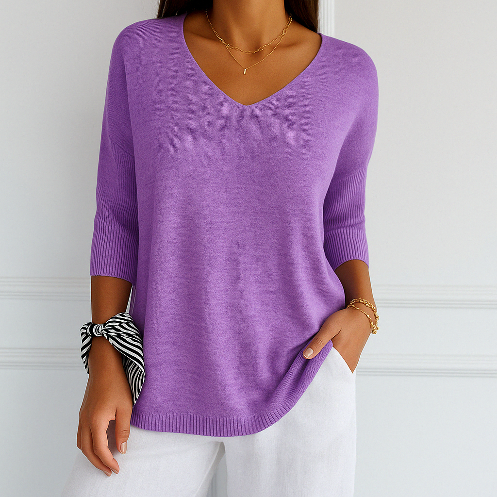 Women's Short Sleeve Knit Top | Casual V-Neck Essential