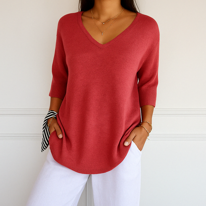 Women's Short Sleeve Knit Top | Casual V-Neck Essential