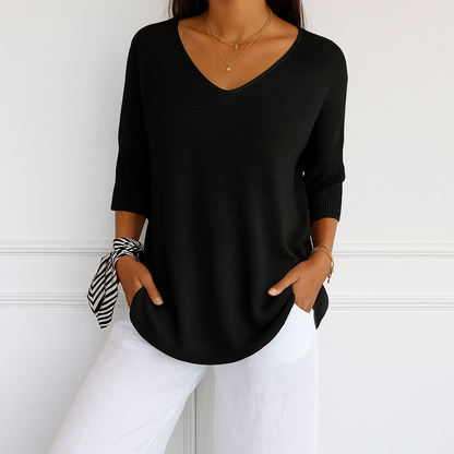 Women's Short Sleeve Knit Top | Casual V-Neck Essential