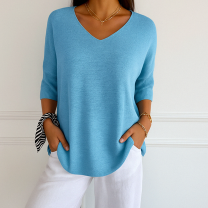 Women's Short Sleeve Knit Top | Casual V-Neck Essential