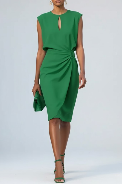 Women's Ruffle Midi Dress | Elegant Keyhole Detail Style